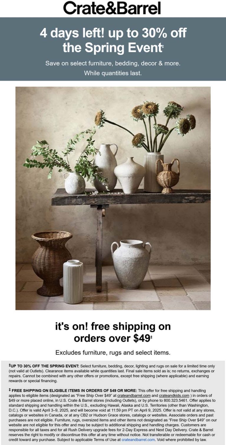 Crate & Barrel coupon: 10-30% off going on at Crate & Barrel