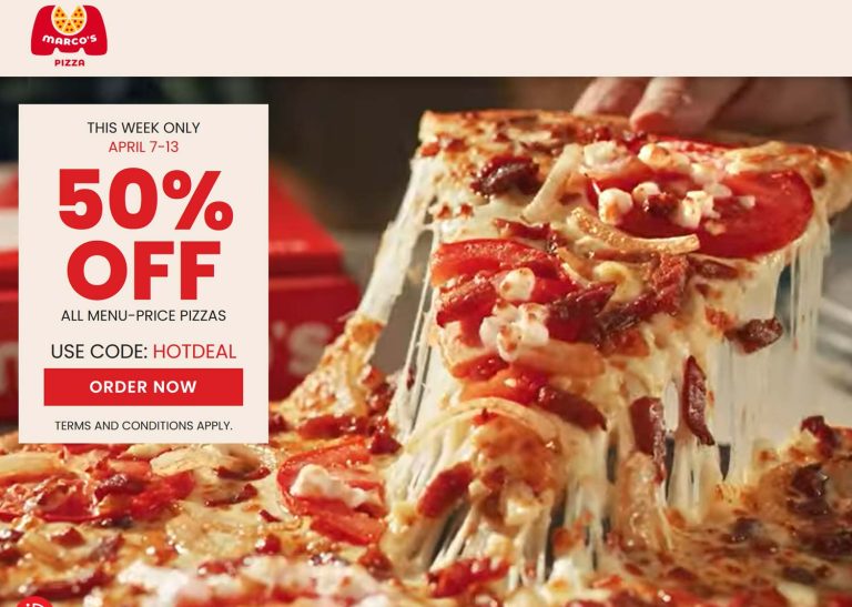 50% off all pizzas at Marcos via promo code HOTDEAL