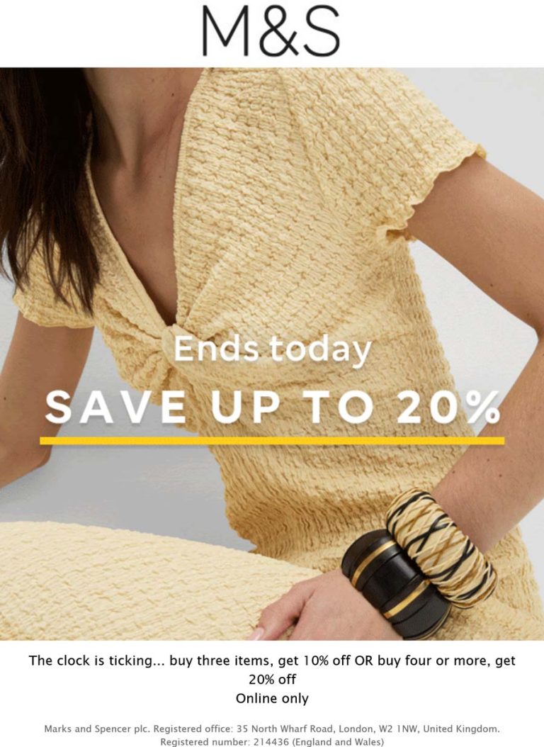 10-20% off today at Marks and Spencer