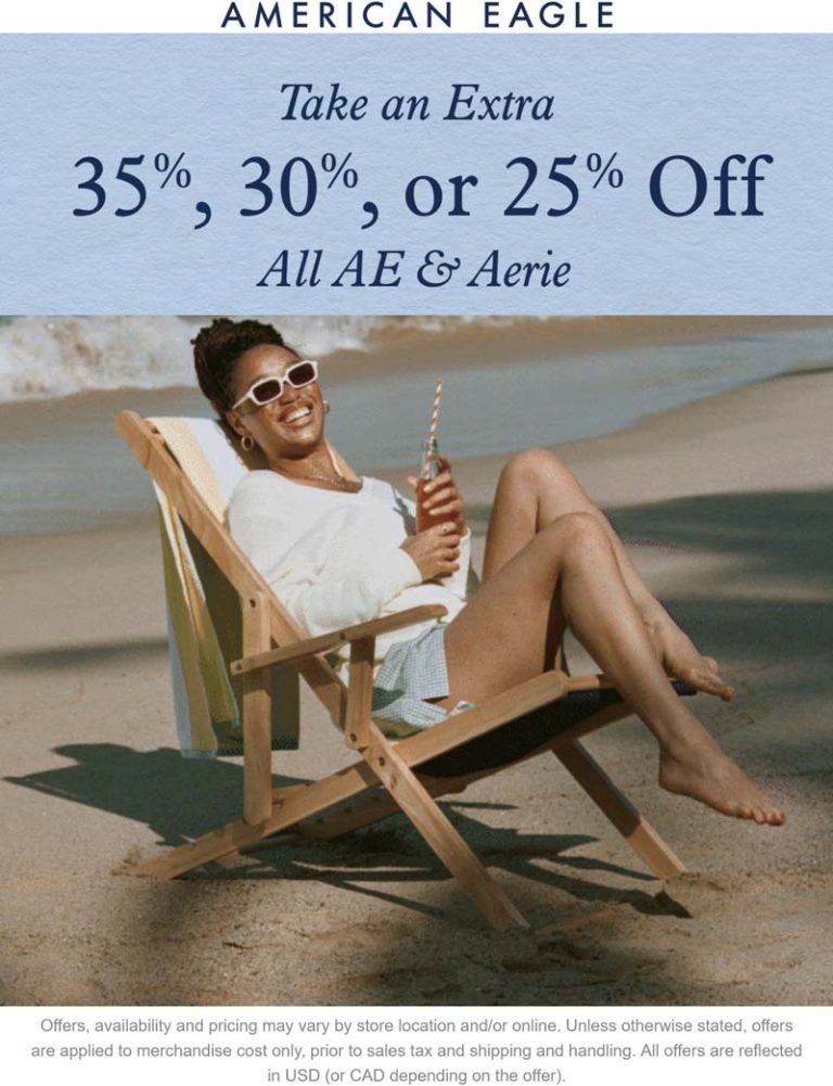 Extra 25-35% off today online at American Eagle