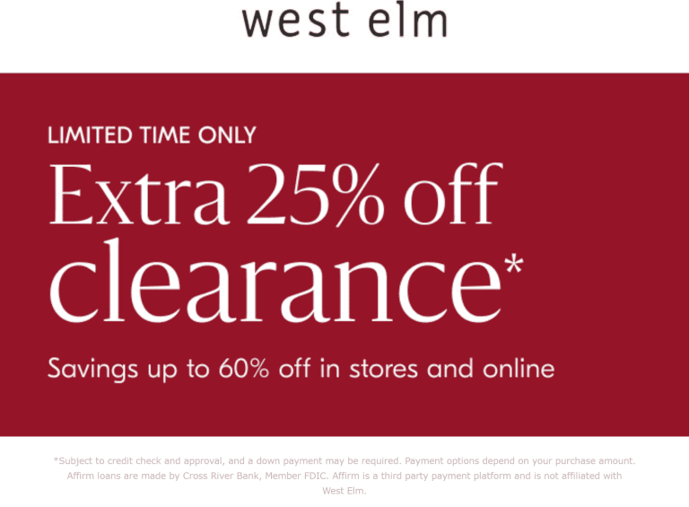 Extra 25% off clearance at West Elm