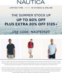 Extra 20% off $125 at Nautica or online via promo code NAUTE2520 #nautica