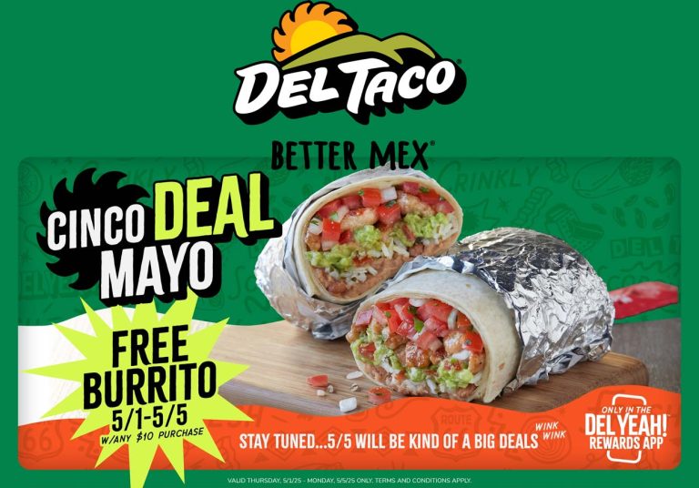 Free burrito on $10 at Del Taco