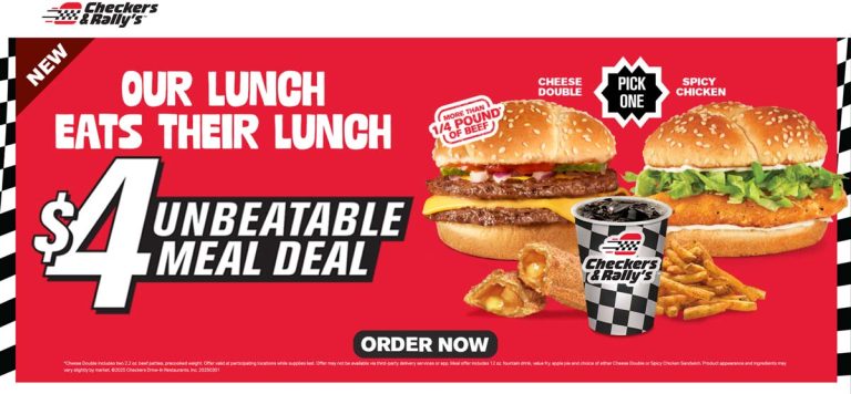 Double cheeseburger + fries + apple pie + drink = $4 at Checkers and Rallys