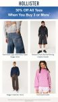 30% off all tees on 3+ online at Hollister #hollister