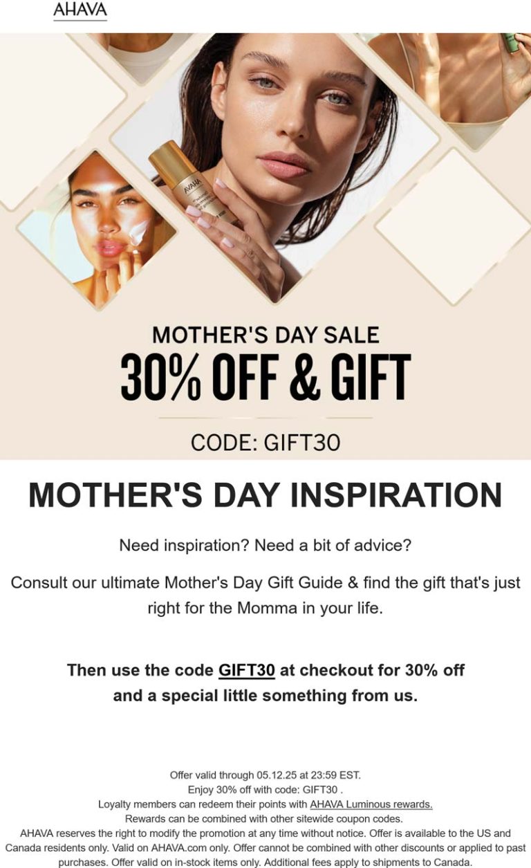 30% off everything + free gift at AHAVA via promo code GIFT30