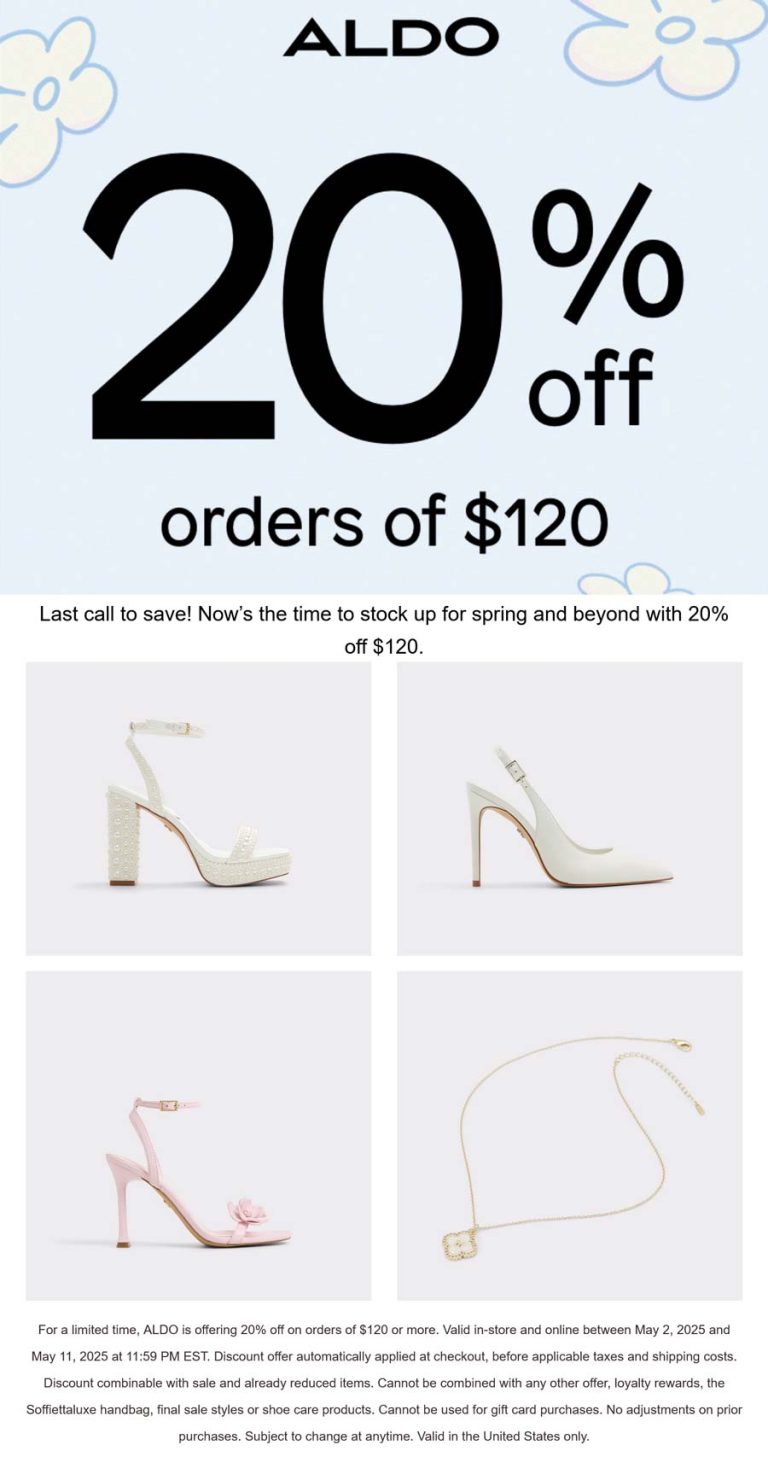 20% off $120 today at ALDO shoes