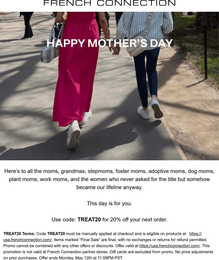 20% off at French Connection via promo code TREAT20