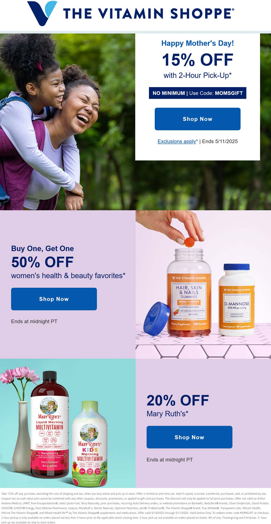 15 off today at The Vitamin Shoppe via promo code MOMSGIFT
