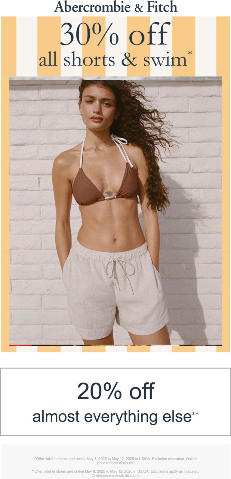 Abercrombie & Fitch coupon: 30% off all shorts & swim today at Abercrombie & Fitch