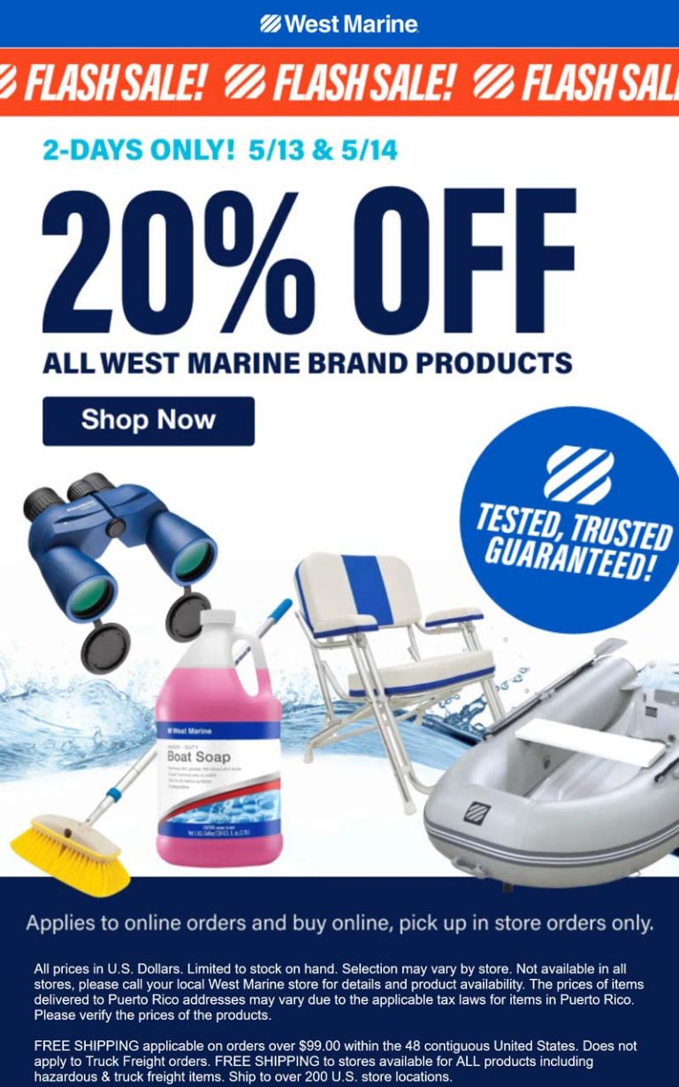 20% off all store brand products at West Marine