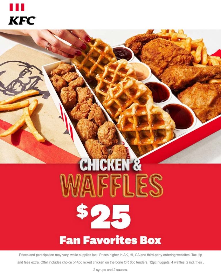 Chicken & waffles box = $25 at KFC