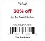 30% off a single item at Michaels, or online via promo code SPRING30 #michaels