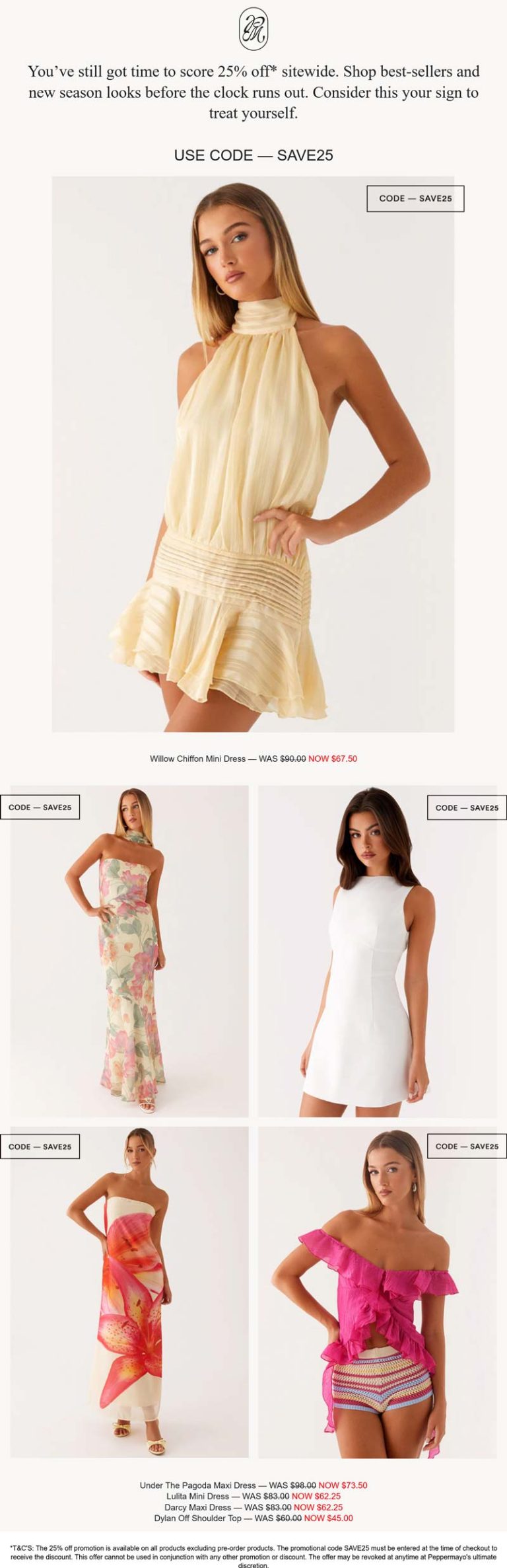 25% off at Peppermayo via promo code SAVE25