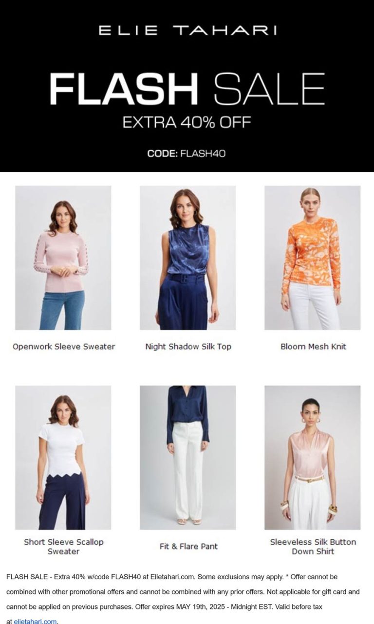 Extra 40% off today at Elie Tahari via promo code FLASH40