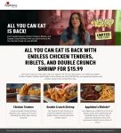 Bottomless chicken tenders, riblets & shrimp = $16 at Applebees #applebees