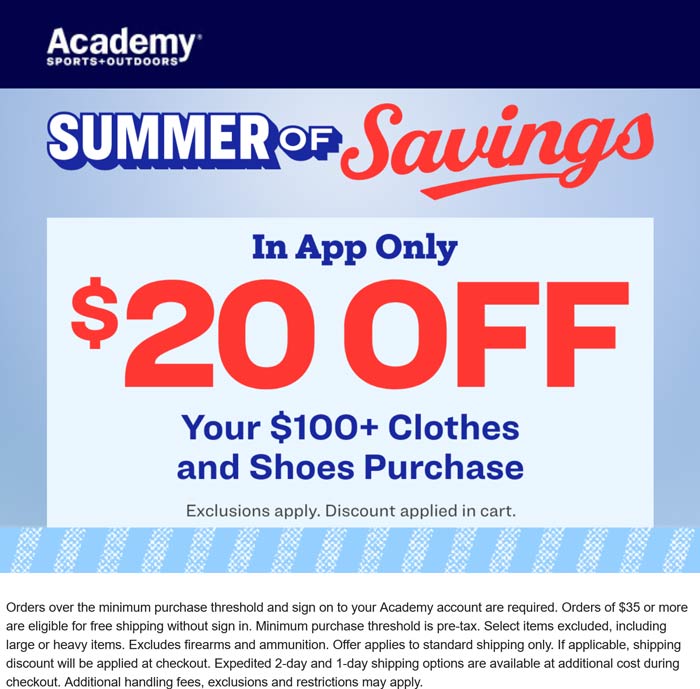 $20 off $100 on shoes & clothes via mobile at Academy Sports + Outdoors ...