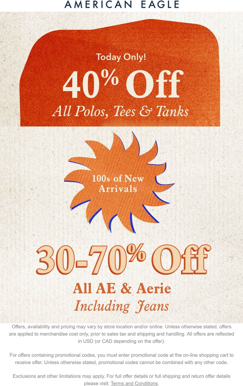 30-70% off all AE & Aerie at American Eagle #americaneagle - The ...