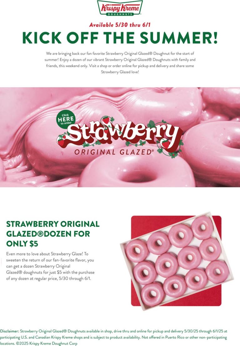 Second dozen strawberry glazed for $5 at Krispy Kreme doughnuts