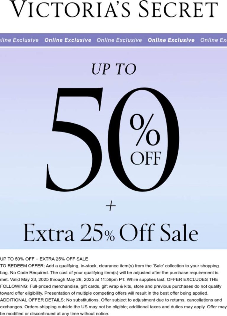 Extra 25% off sale items at Victorias Secret