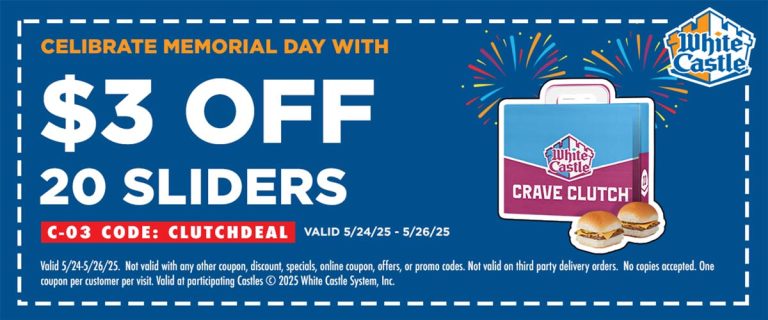 $3 off 20 slider cheeseburgers at White Castle