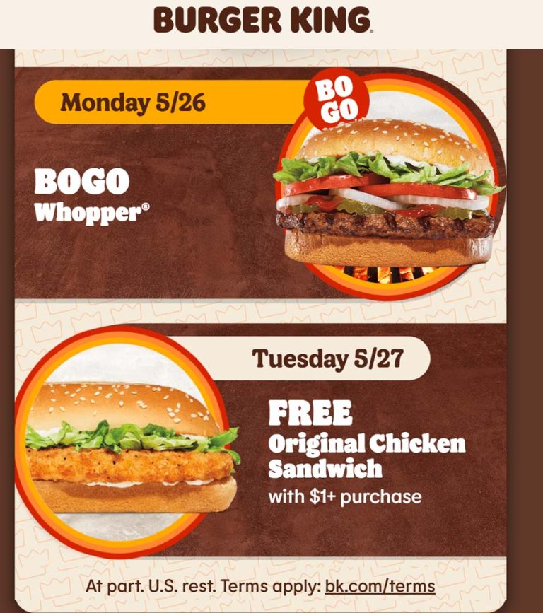 Second whopper free & more at Burger King restaurants