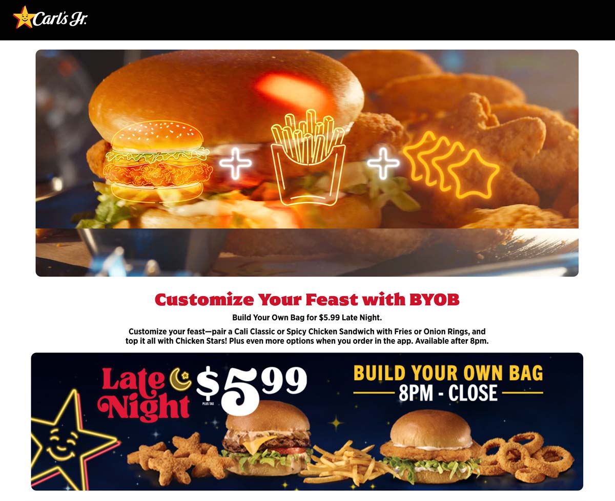 Build your own bag = $6 after 8p at Carls Jr restaurants #carlsjr - The ...