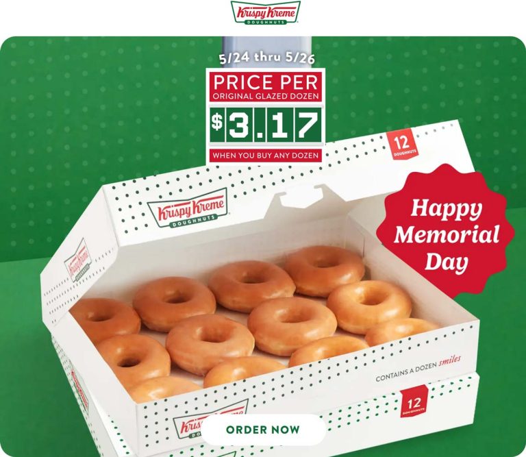 Second glazed dozen doughnuts = $3.17 at Krispy Kreme
