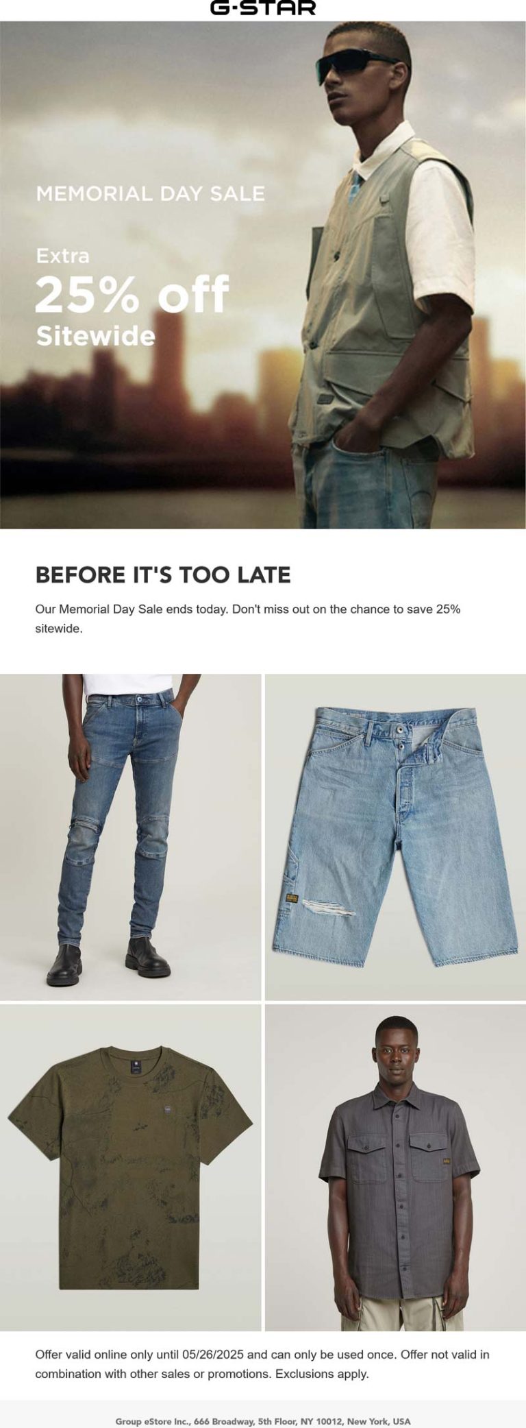 25% off everything online at G-STAR