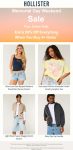 Extra 20% off 4+ items online today at Hollister #hollister