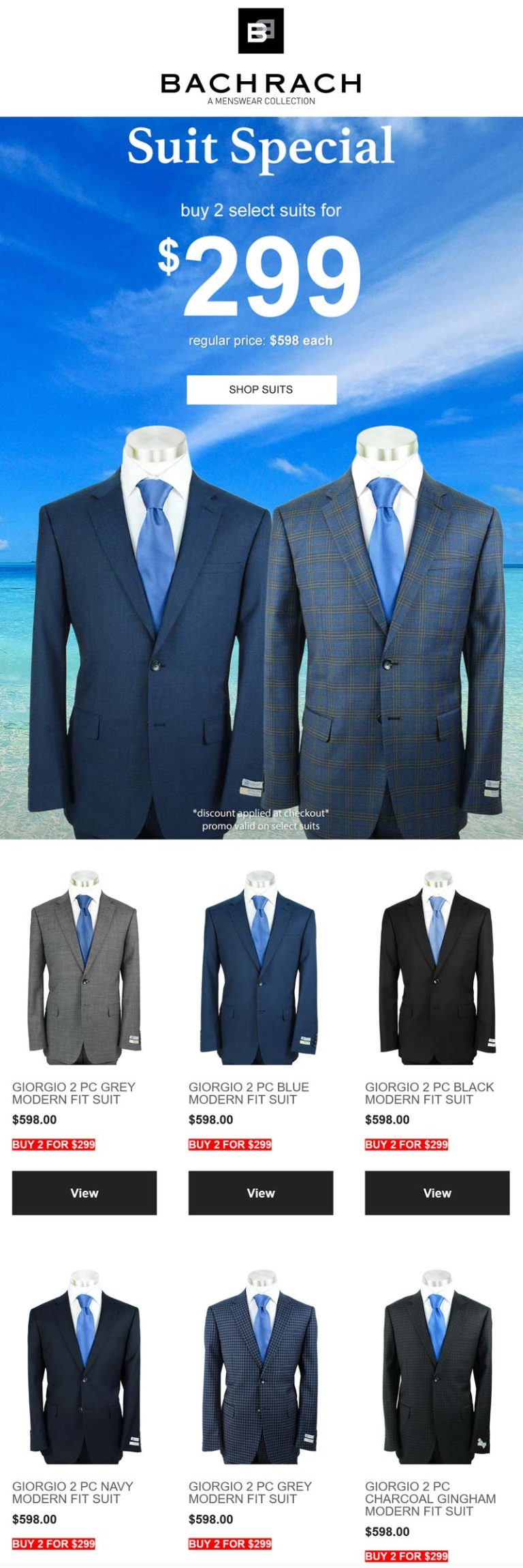 2 suits = $299 at Bachrach