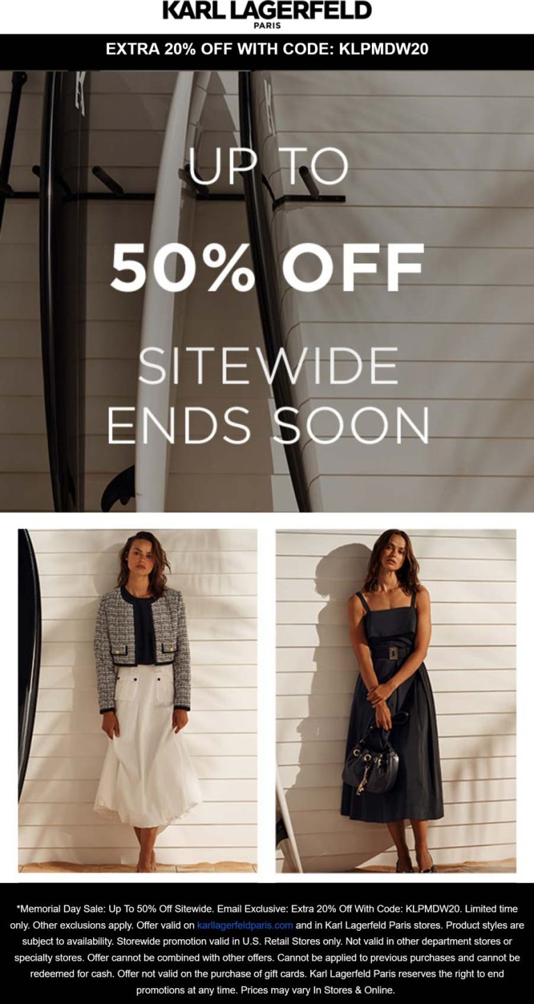 Extra 20% off today at Karl Lagerfeld via promo code KLPMDW20