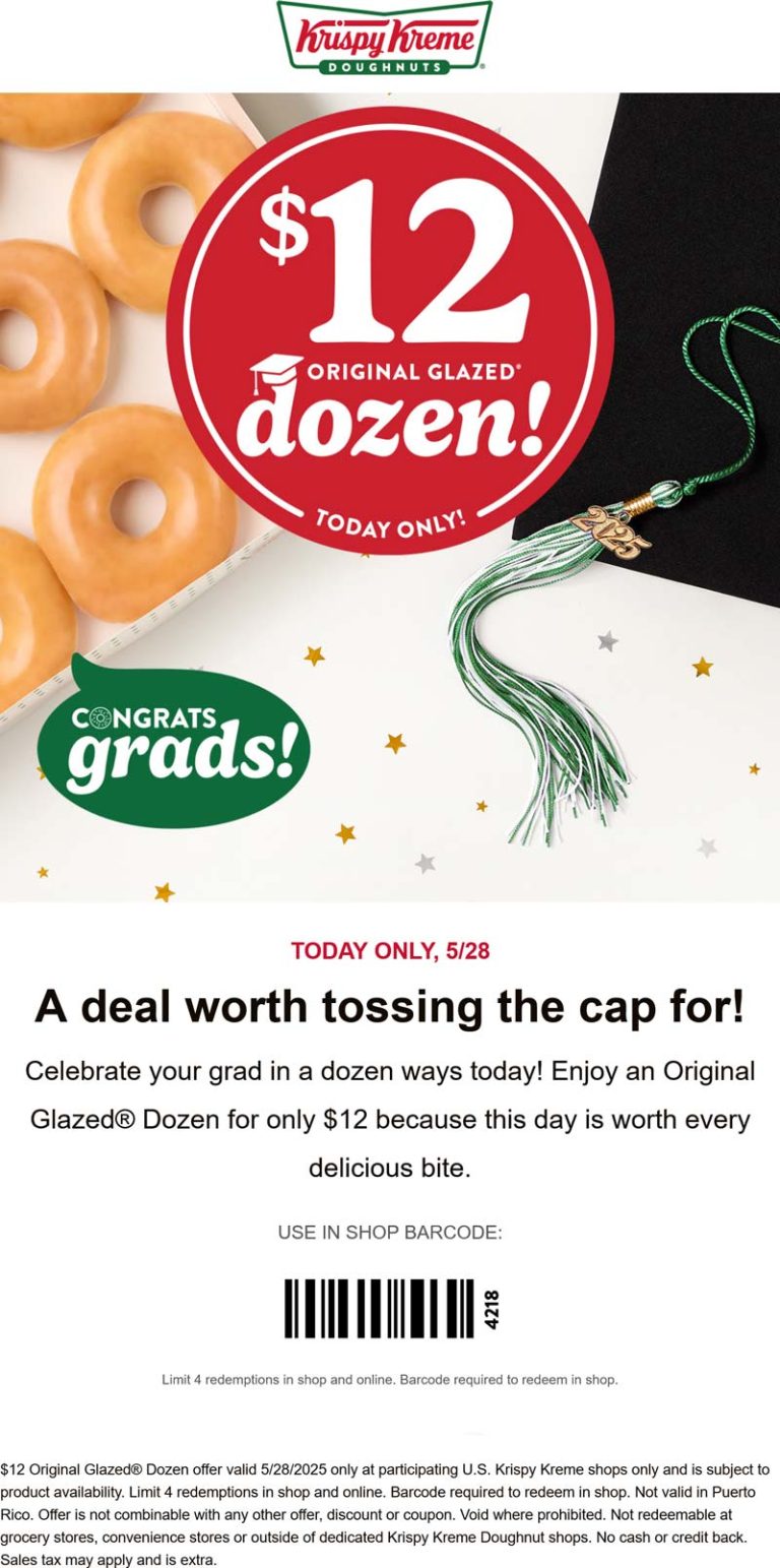 $12 dozen doughnuts today at Krispy Kreme