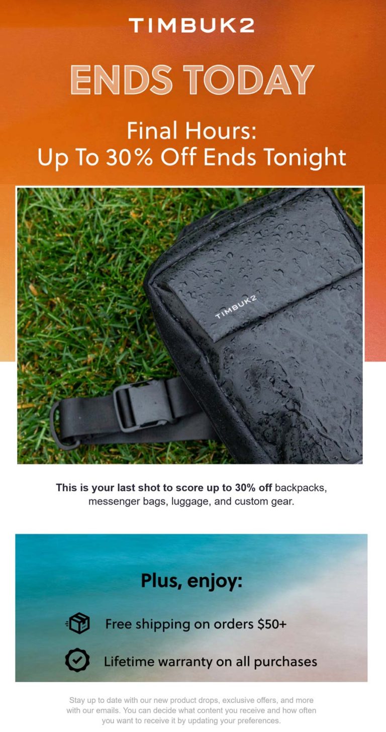 20-30% off bags luggage and backpacks today at Timbuk2