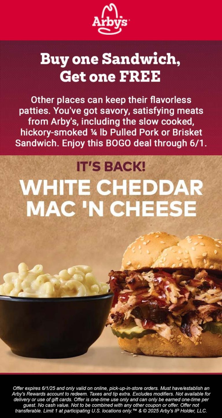 Second sandwich free at Arbys