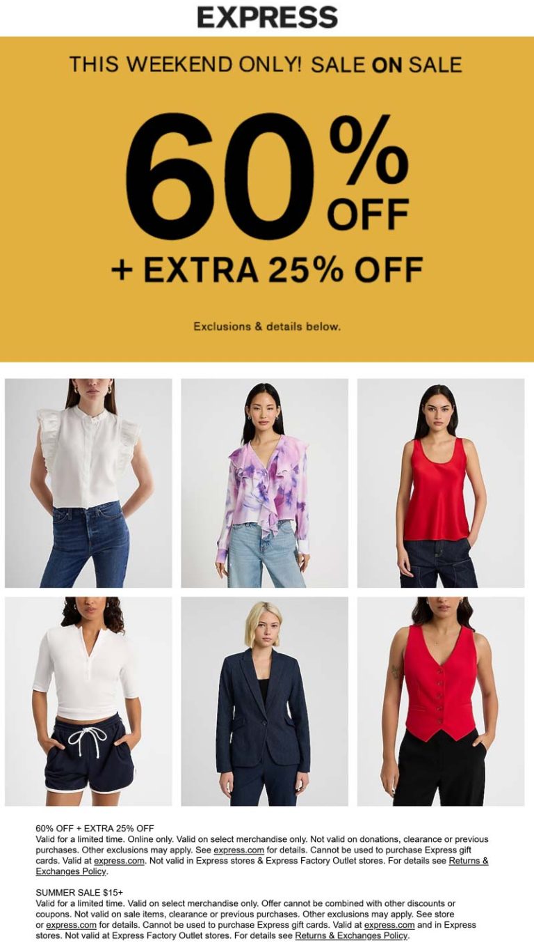 85% off sale items at Express