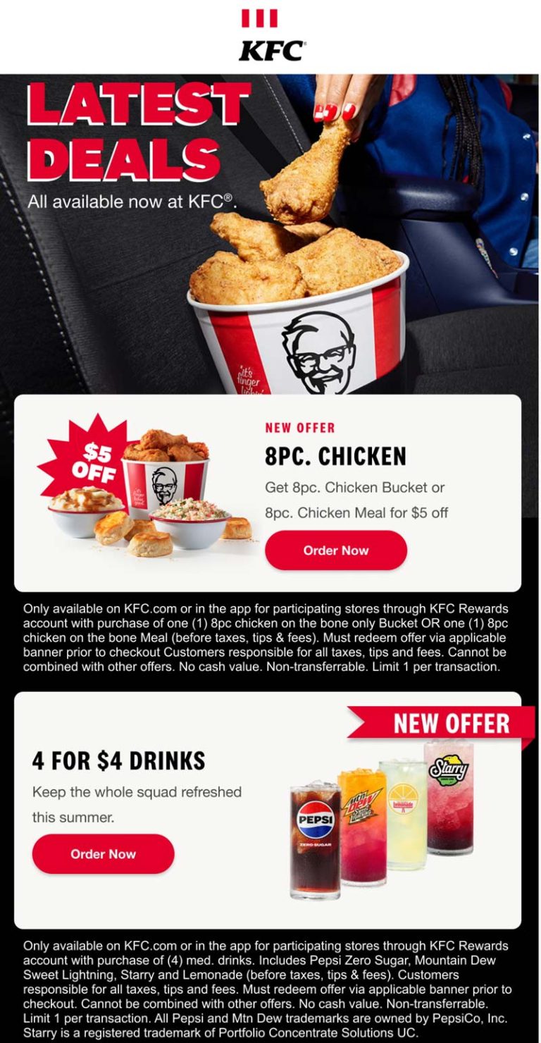$5 off an 8pc chicken bucket or meal & more at KFC