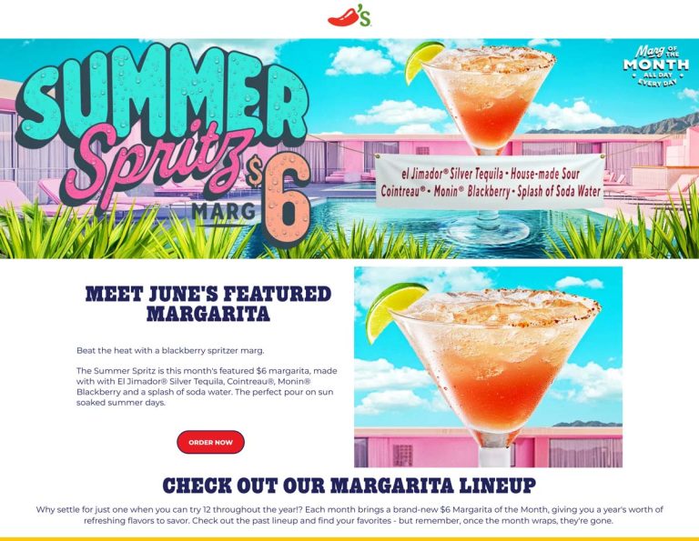 Blackberry spritzer margarita = $6 all month at Chilis restaurants