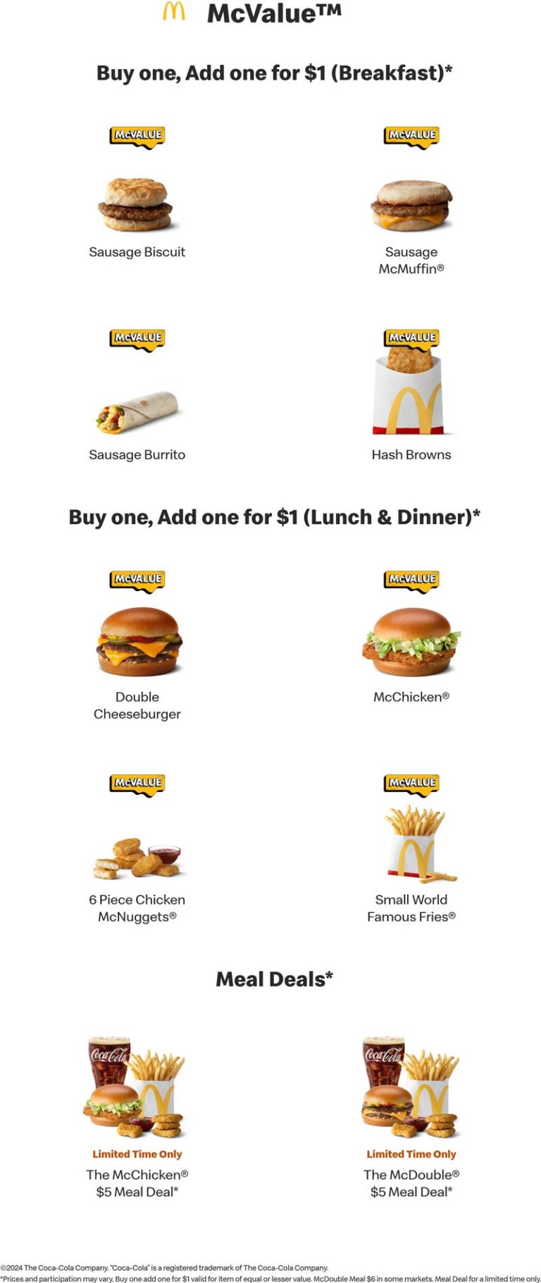 Second McValue item for $1 at McDonalds restaurants