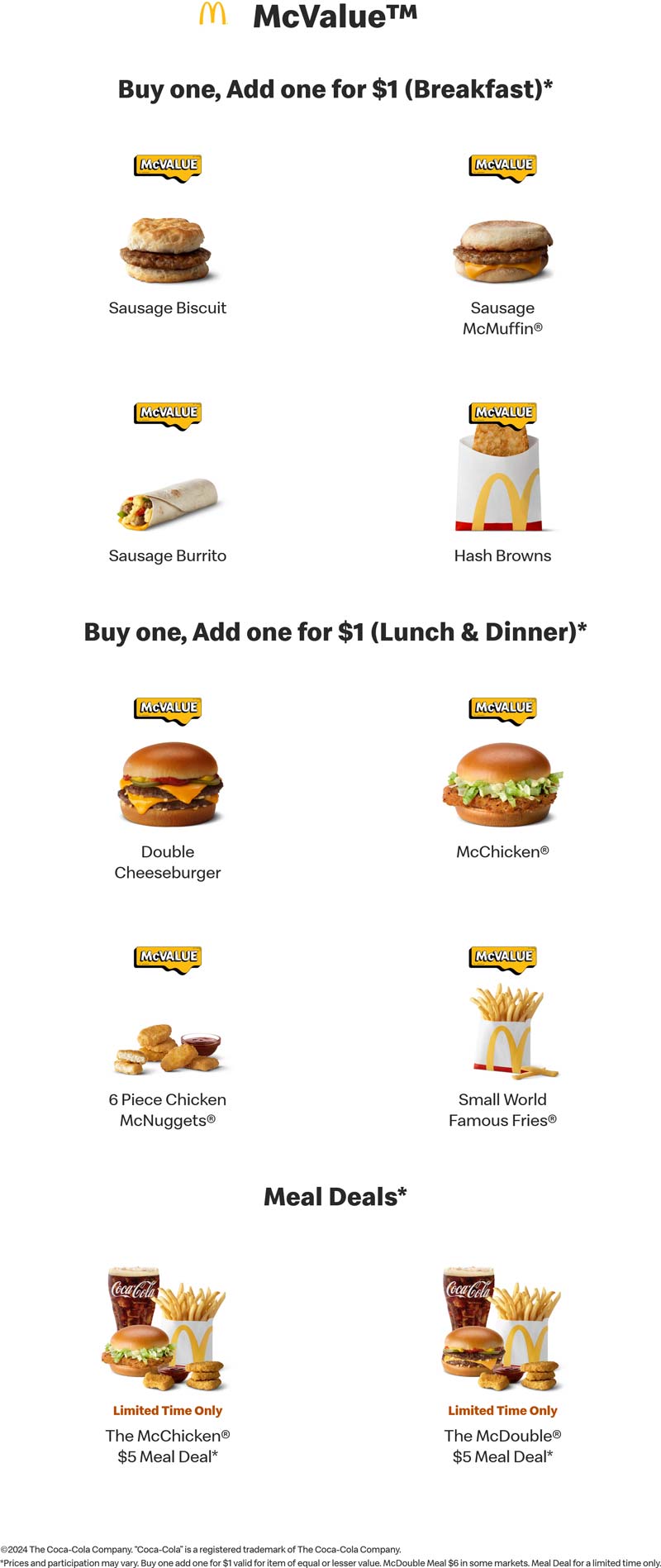 Second McValue Item For 1 At McDonalds Restaurants mcdonalds The 