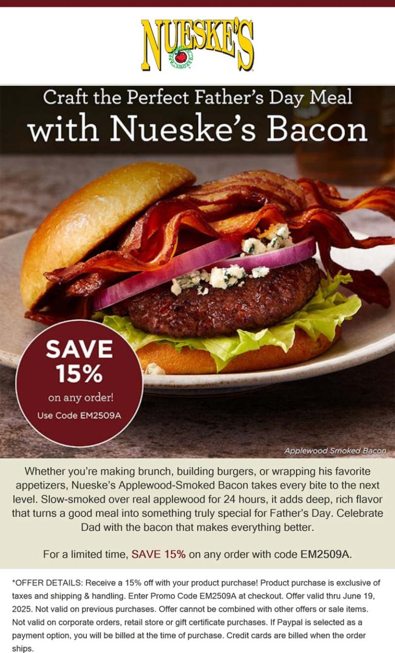 15% off at Nueskes applewood smoked via promo code EM2509A