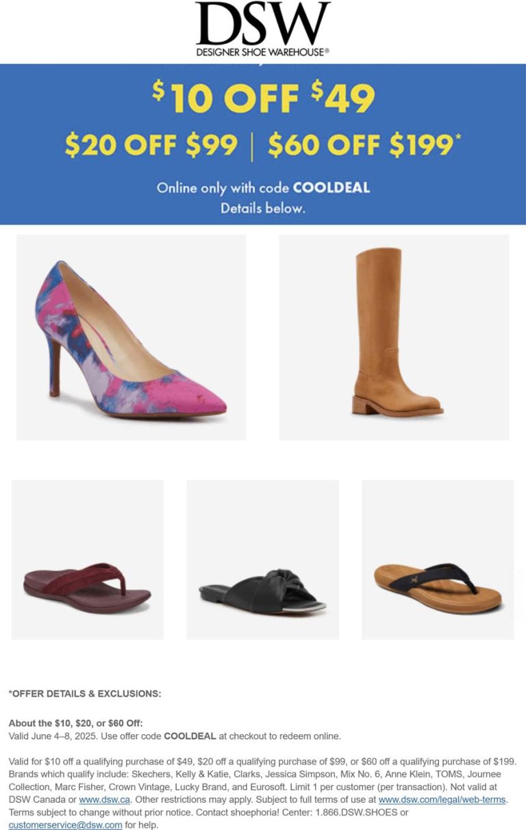 $10-$60 off $49+ at DSW via promo code COOLDEAL