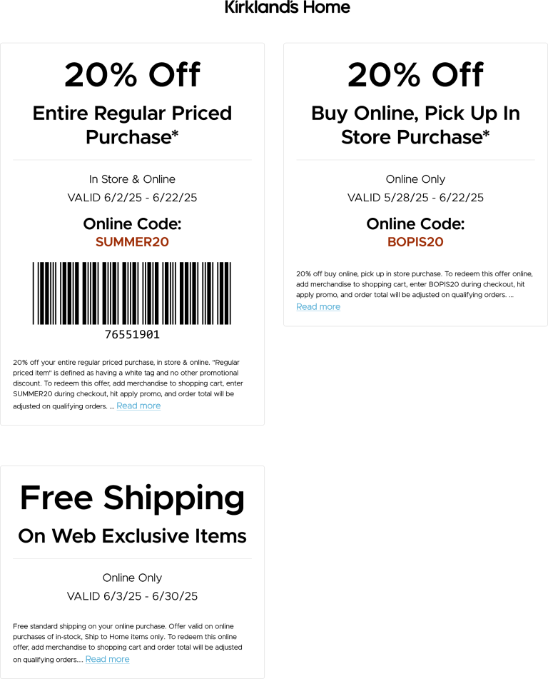 20% off everything at Kirklands, or online via promo code SUMMER20