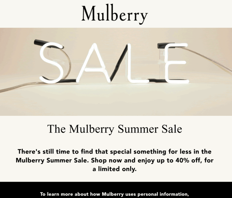 40% off summer items at Mulberry
