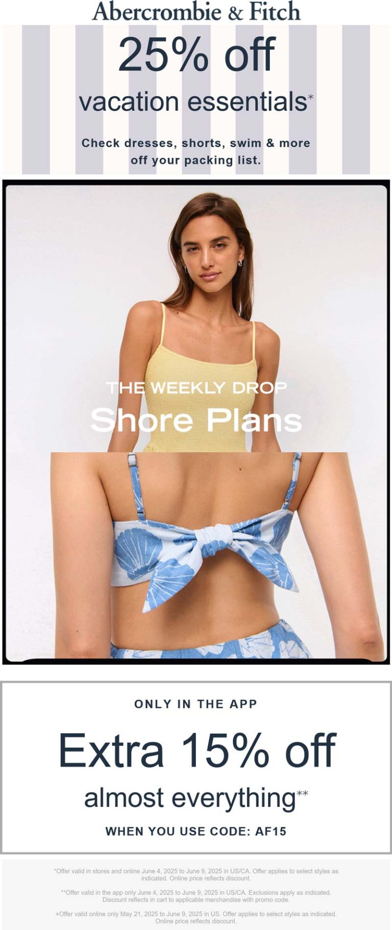 15-25% off at Abercrombie via promo code AF15