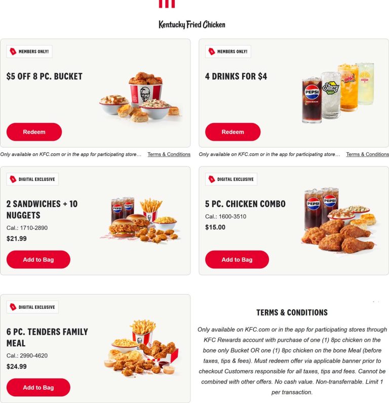 $5 off 8pc chicken bucket & more at KFC