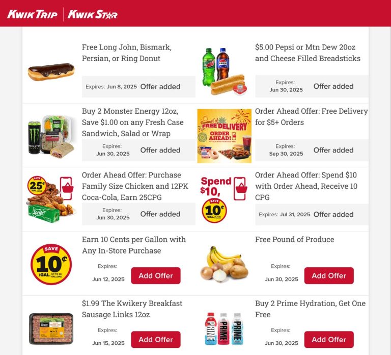Free pound of produce, donut & more via login at Kwik Trip