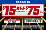 $15 off $75 today at Big 5, or online via promo code E250606 #big5