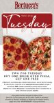 Second pizza free today at Bertuccis via promo code 2FORTUESDAY #bertuccis