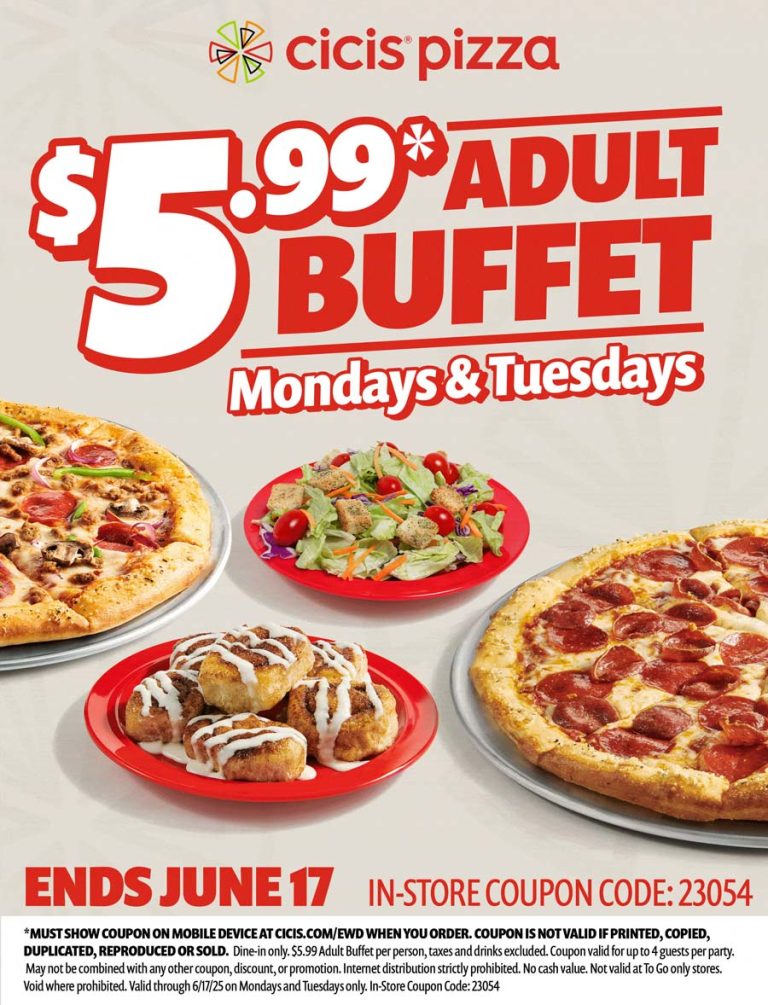 $6 bottomless buffet today at Cicis Pizza